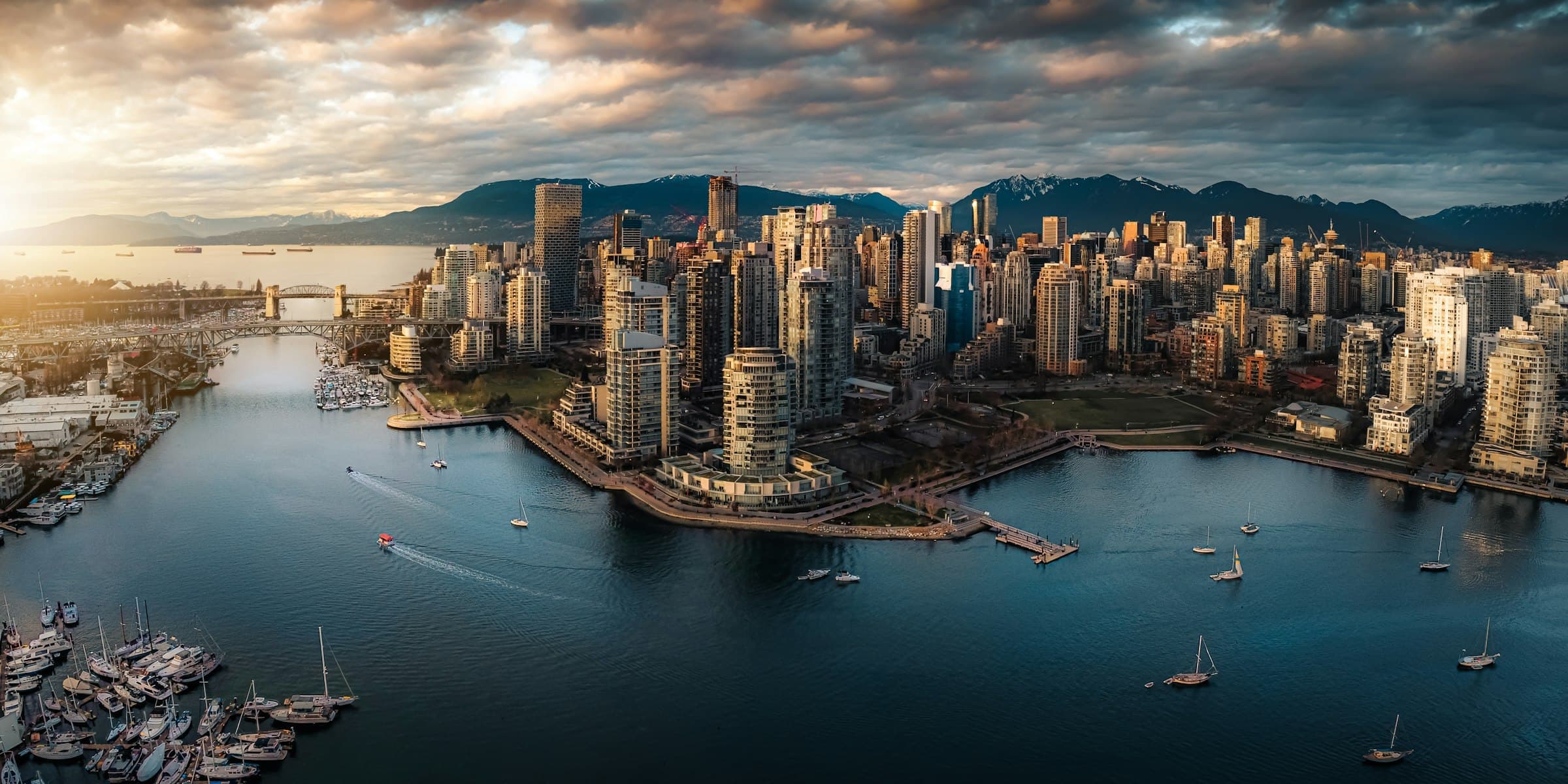 Vancouver's skyline and mountains at golden hour