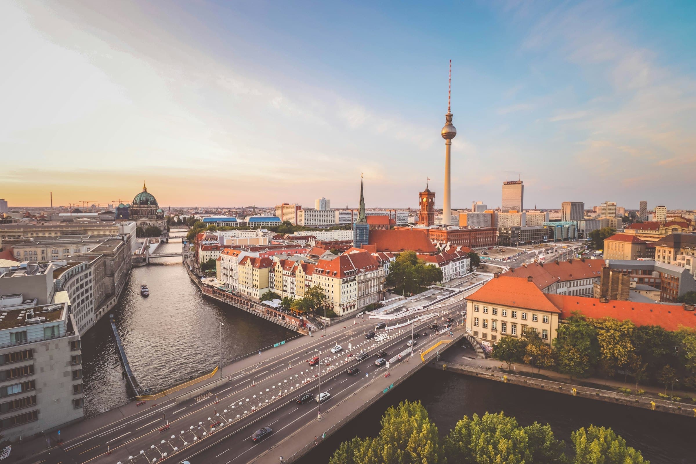 Berlin from above, with the River Spree and the TV Tower